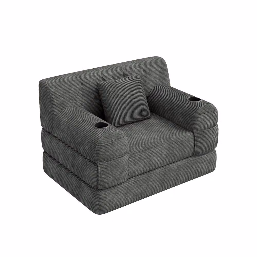 BTM 1 Seater Corduroy Sleeper Sofa in Dark Grey with Cup Holders and Side Pockets, W/D/H: 80 x 81 x 107 cm – 6