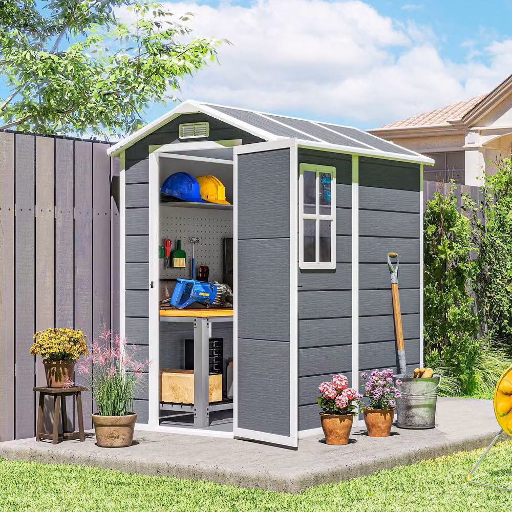 Rolipo Grey Plastic Garden Shed with Floor, Window and Lockable Door – 2