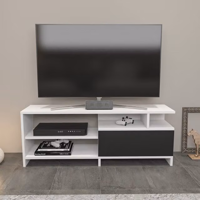 Pulaski Modern Geometric TV Unit in White and Anthracite Matt Finish