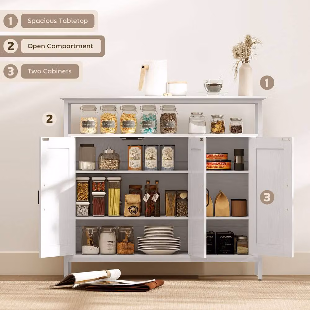 HOMCOM Industrial Kitchen Sideboard with Open Shelf and 2 Cabinets, White – 3