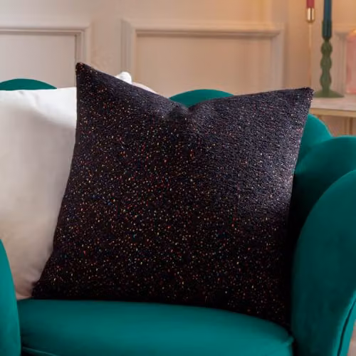 furn Hali Square Velvet and Polyester Filled Cushion in Black, W/D/H: 45 x 45 x 45 cm – 3