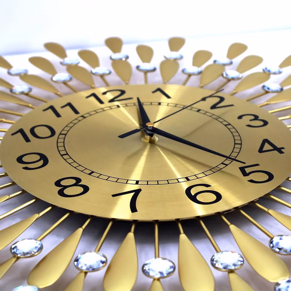 Crystals Diamante Beaded Quartz Jeweled Wall Clock in Metallic Gold, Diameter: 60 cm – 2