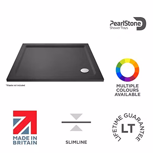 Nuie TR71016 Modern Rectangular Slimline Pearlstone Shower Tray, W: 110 cm, D: 70 cm, H: 4 cm, Slate Grey – 4