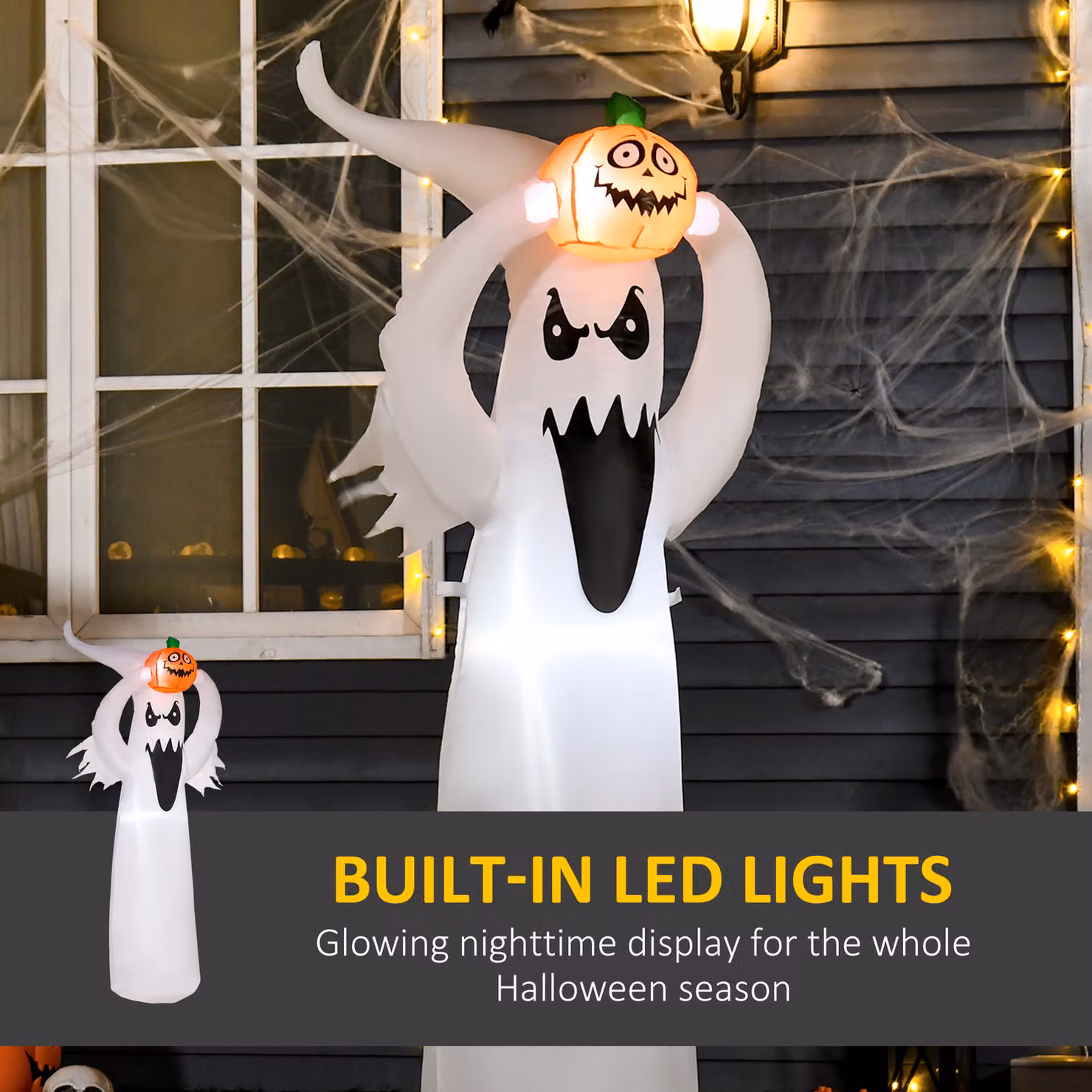 HOMCOM 1.8m LED Halloween Inflatable Floating Ghost and Pumpkin Decoration in White – 3
