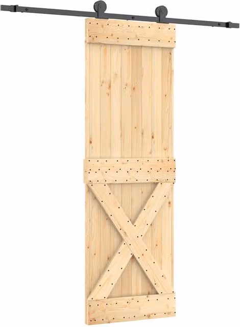 Berkfield Home Modern Sliding Door with Hardware Set, Solid Natural Pine Wood, W: 70 cm, H: 210 cm