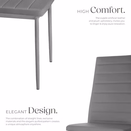 tectake Set of 6 Modern Dining Chairs in Grey Synthetic Leather with Metal Legs – 3
