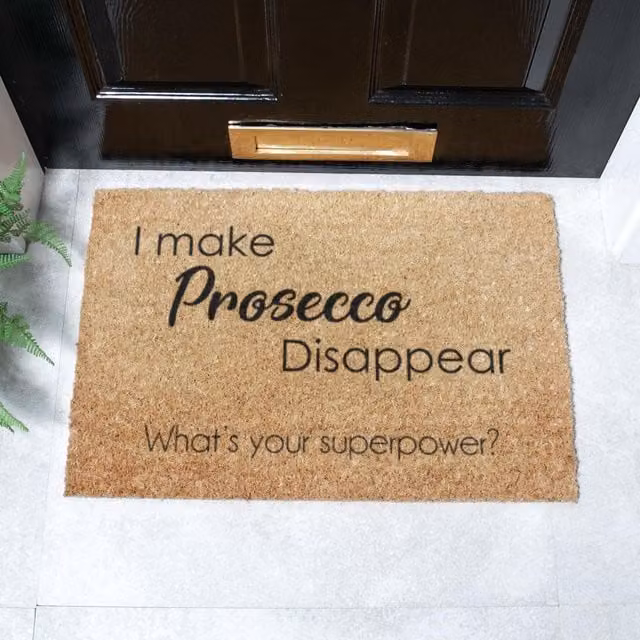 Artsy Mats I Make Prosecco Disappear What's Your Superpower Doormat, Black, W: 60 cm, D: 40 cm – 1