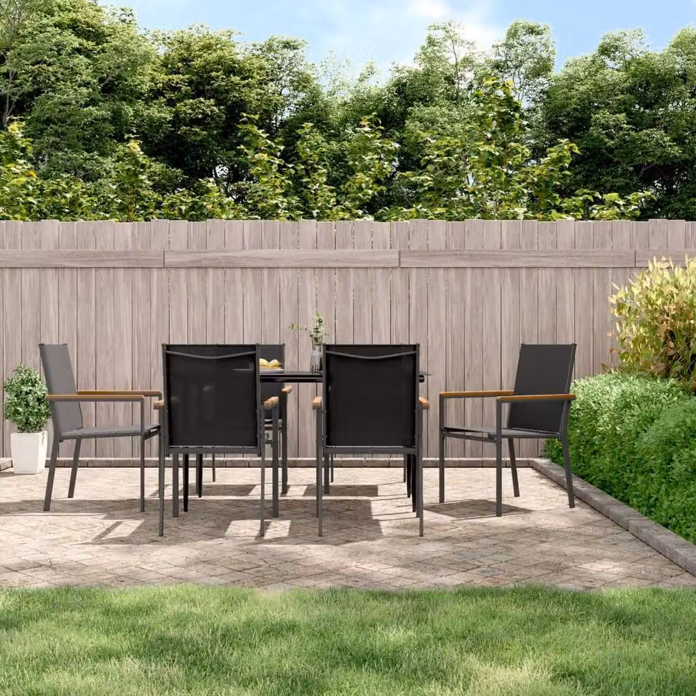 Berkfield Home 7 Piece Modern Garden Dining Set in Black Textilene and Steel – 2
