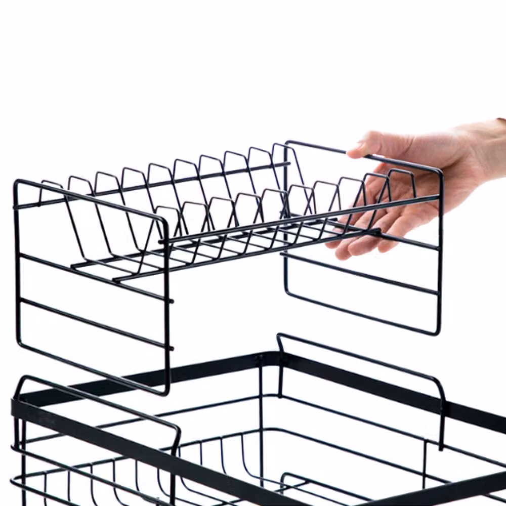 Garden Sanctuary 2-Tier Metal Kitchen Dish Drainer Rack with Drip Tray in Black – 5