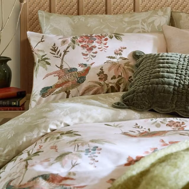 Laura Ashley Attleton Floral Mako Satin Cotton Housewife Pillowcase in Multi Sage Green