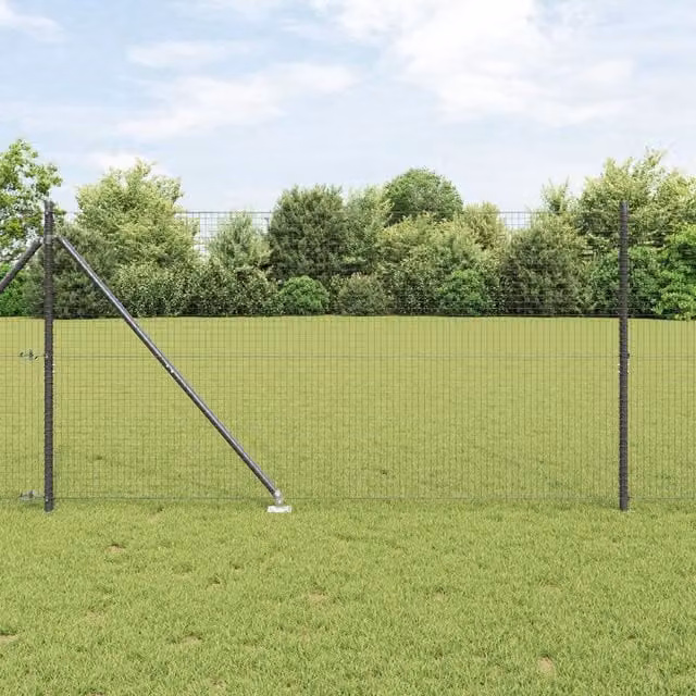 Berkfield Home Grey Steel Welded Wire Fence with 7 Spike Posts, 4 x 10 m – 1