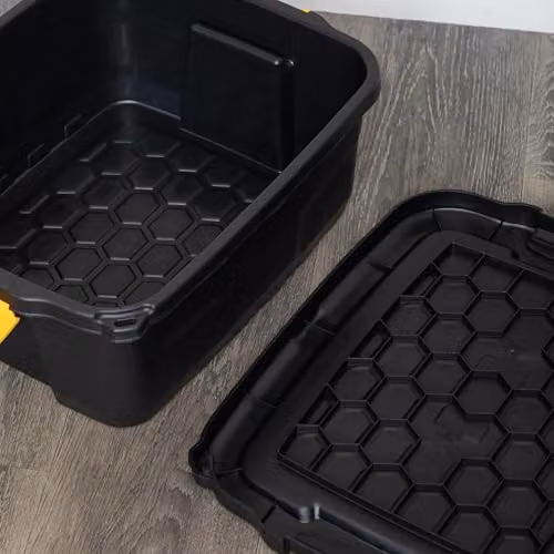 Samuel ALEXANDER 2 x 24L Heavy Duty Lockable and Stackable Plastic Storage Chests with Clips in Black – 2