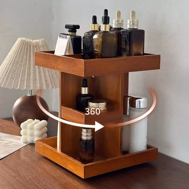 EONLION Brown Bamboo Wood Makeup Organiser Case and Cosmetic Storage Box W: 50 cm, D: 50 cm, H: 50 cm – 1