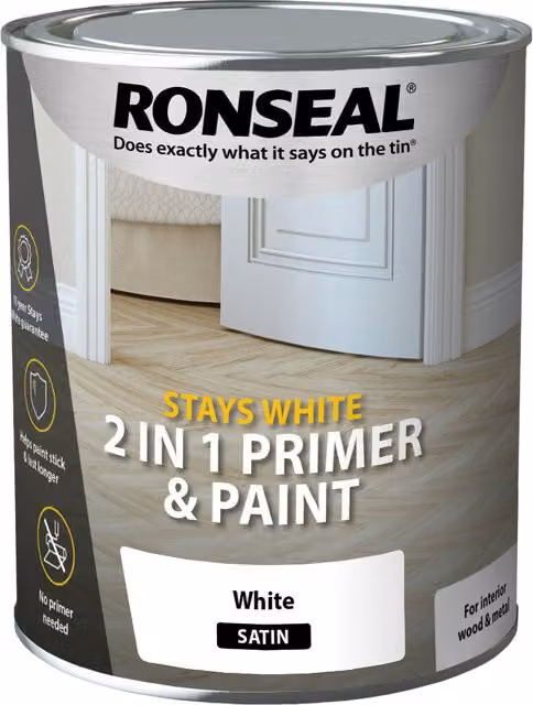 Ronseal Stays White 2 in 1 Primer and Paint Satin White
