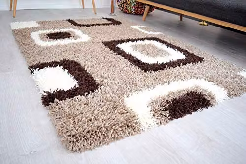 Bravich LTD Beige Geometric Shaggy Rug, W: 120 cm, D: 170 cm