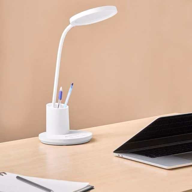 Wyld and Coco White Office Desk Lamp with Adjustable Arm, Stepless Dimmer and 3 CCT Modes