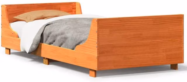 Berkfield Home Solid Wood Pine Bed Frame in Waxed Brown, W/D/H: 90 x 200 cm