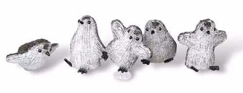 Electrovision Xmas Haus Set of 5 White and Transparent Acrylic Penguin Christmas Decorations with Timer and 8 LEDs per Light