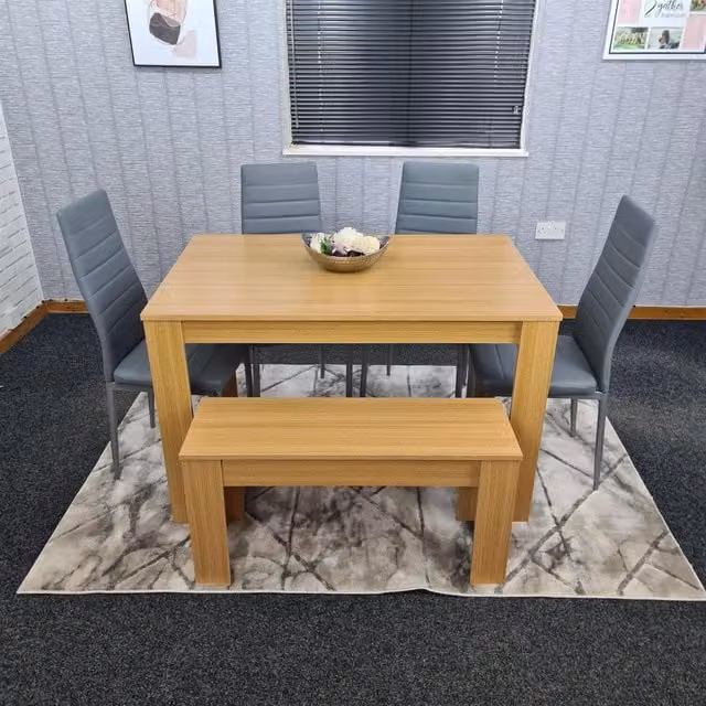 KOSY KOALA 6 Seater Dining Table Set with 4 White Chairs and 1 Bench in Brown and White