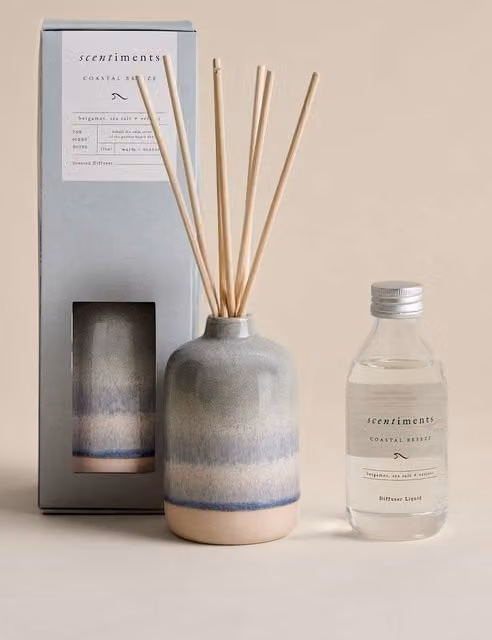 Scentiments™ Coastal Breeze Reed Diffuser, Blue Ceramic Tabletop Maritime Scent, 150ml