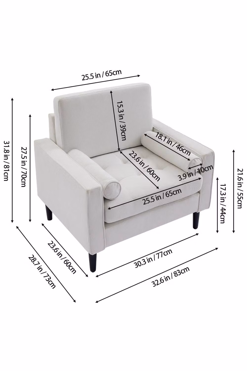Living and Home Mid-Century Linen Single Sofa Armchair in Beige – 4
