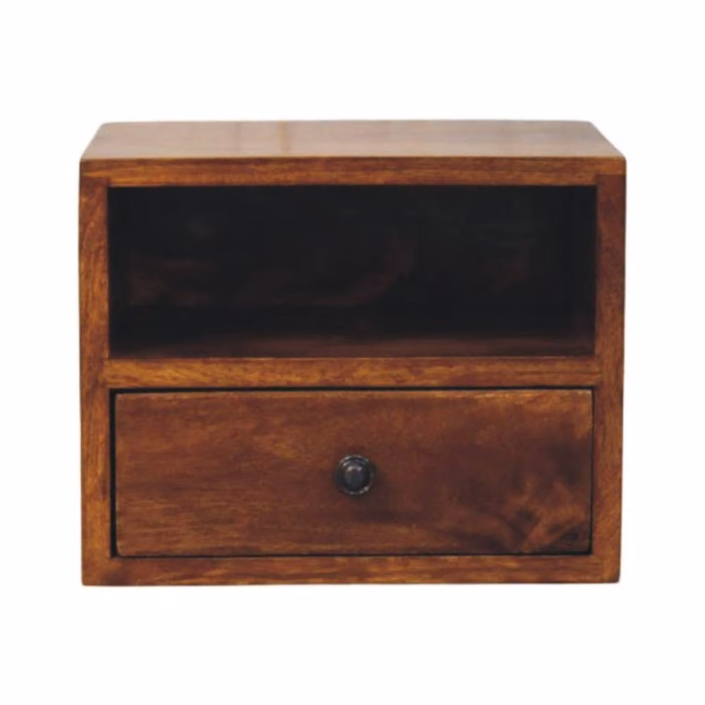 Wyld Haus Solis Wall Mounted Bedside Table with 1 Drawer, Mango Wood in Brown and Black – 2