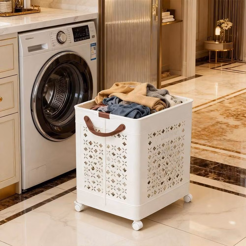 FLAVORA Medium Collapsible Square Plastic Laundry Basket in White – 3
