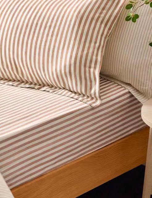 YARD Brown Striped Pure Cotton Breathable Fitted Sheet W/D/H: 180 x 200 cm
