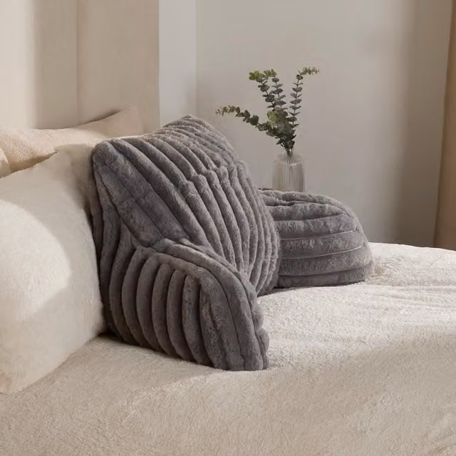 OHS Faux Fur Ribbed Heatable Wedge Cuddle Cushion in Grey