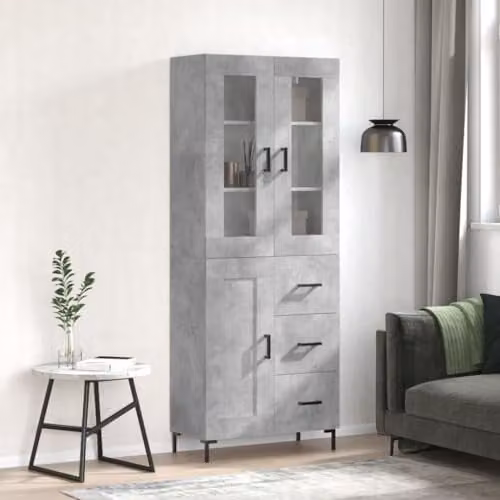 vidaXL Modern Highboard in Concrete Grey with Hinged Doors, W/D/H: 69.5 x 34 x 180 cm – 2