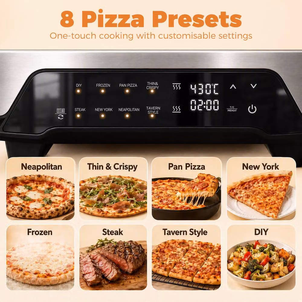 HOMCOM 12 Inch Electric Countertop Pizza Oven with Digital Display, 2200W, Grey – 5