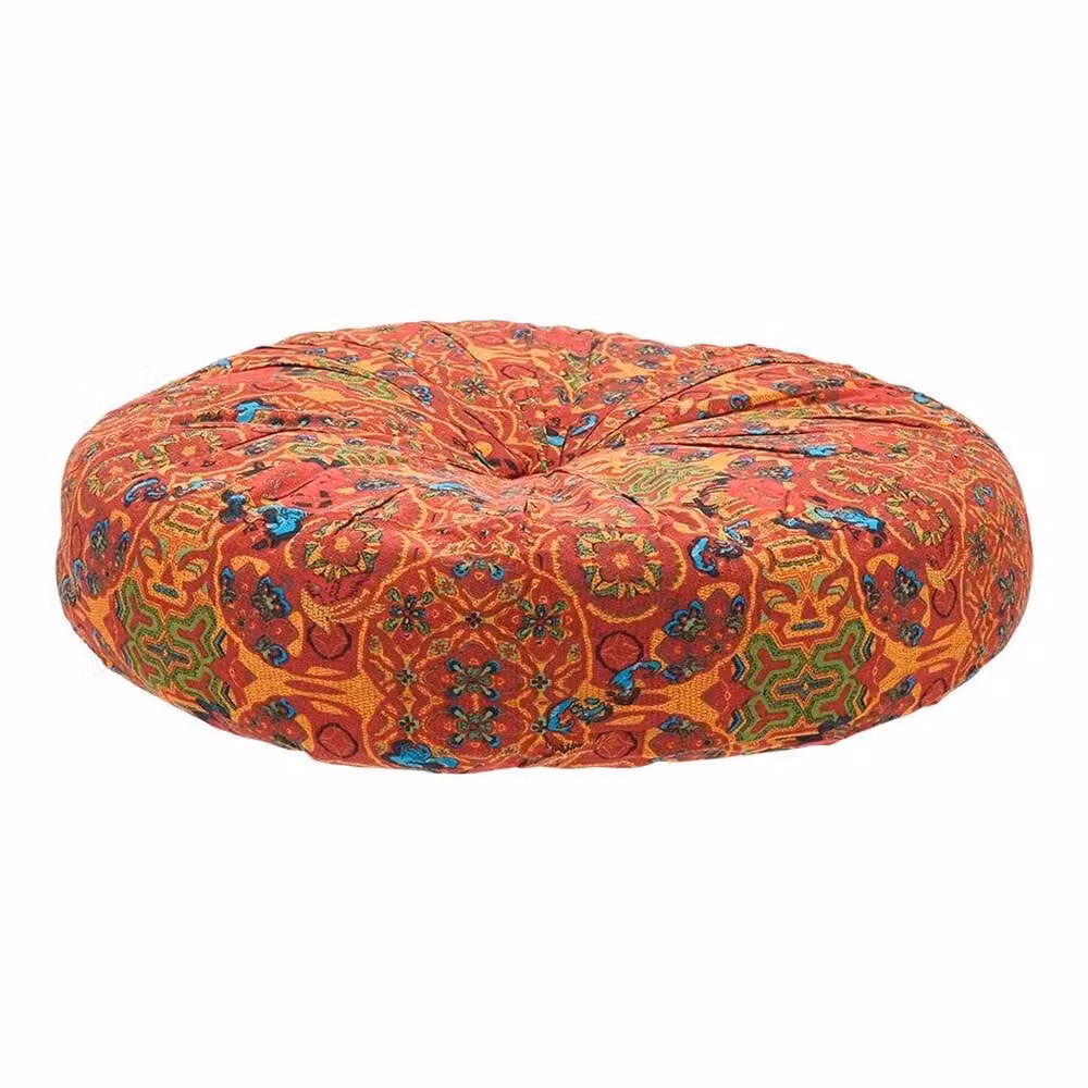 SPETLEK Moroccan Round Tatami Yoga Seat Mat and Cushion, Orange and Multicolour, W: 100 cm, L: 190 cm – 2