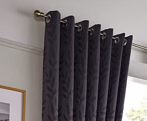 Alan Symonds Tivoli Jacquard Eyelet Curtains Pair, Charcoal Grey, W: 117 cm, H: 137 cm – 2