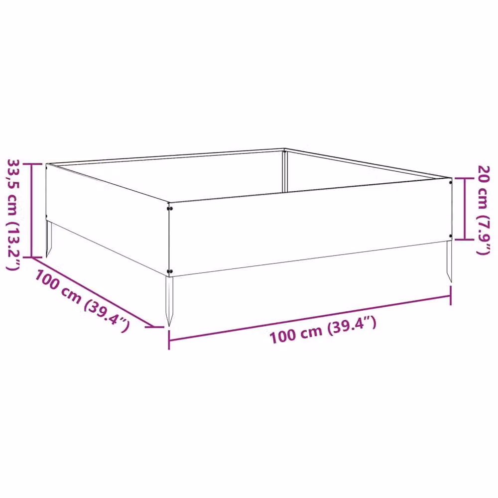 Berkfield Home Garden Stainless Steel Raised Bed in Silver, W/D/H: 100 x 100 x 33.5 cm – 2