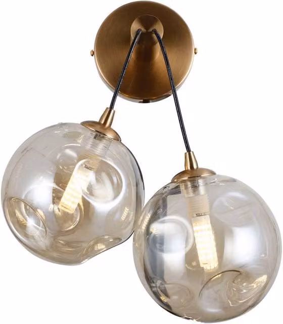 Netlighting Perlos Globe Wall Lights in Gold and Brass with Transparent Glass and 2x G9 Bulbs