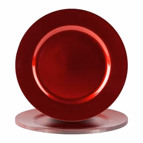 Argon Tableware Metallic Melamine Charger Plates in Red and Gold, Pack of 6, Diameter: 33 cm