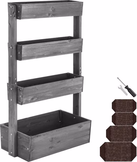tectake Wooden Raised Bed Planter in Grey, W/D/H: 140 x 45 x 45 cm – 1