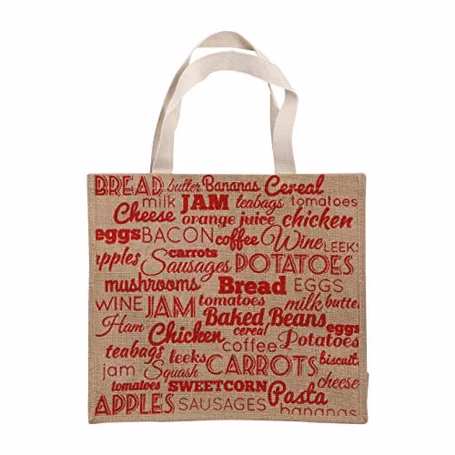 Orsina Food Stuff Reusable Shopping Tote Bag in Red and Beige