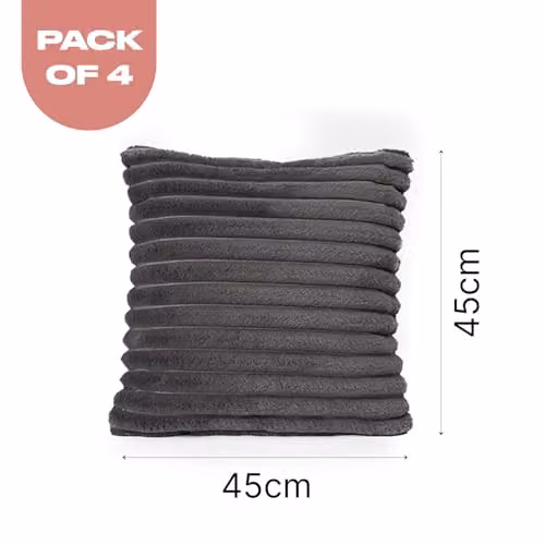 OHS Pack of 4 Grey Faux Fur Square Scatter Cushions with Removable Covers, W/D/H: 45 x 45 x 45 cm – 7