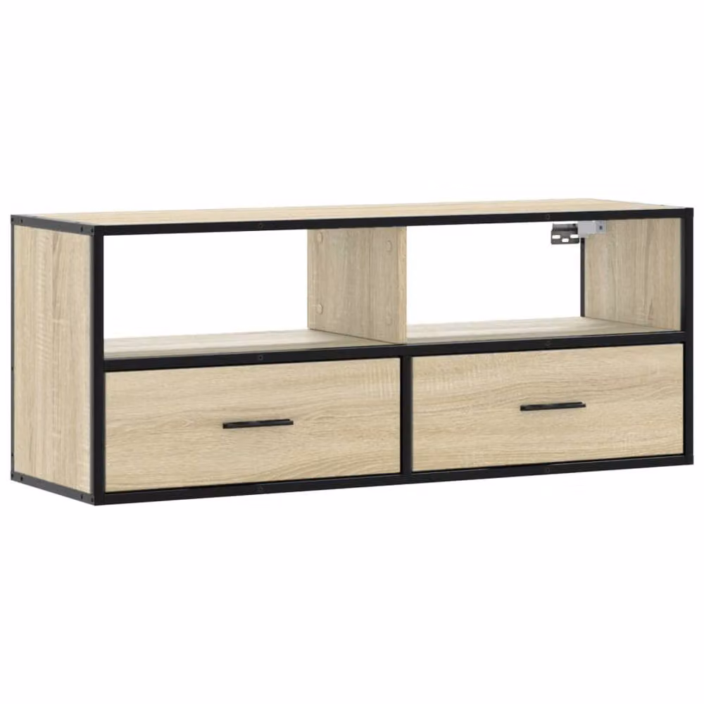 Berkfield Home TV Cabinet in Sonoma Oak and Beige, W: 100 cm, D: 31 cm, H: 39.5 cm – 2