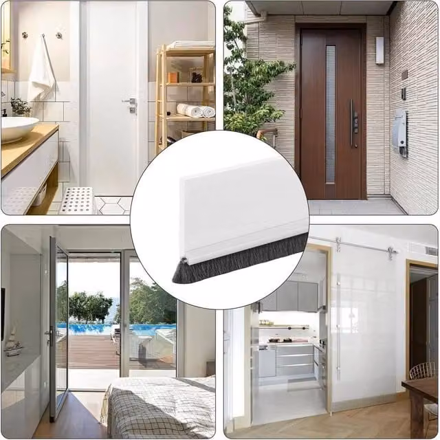 Kelvenix Self-Adhesive Brush Door Seal Strip Draft Excluder in White, W: 52 cm, H: 100 cm – 1