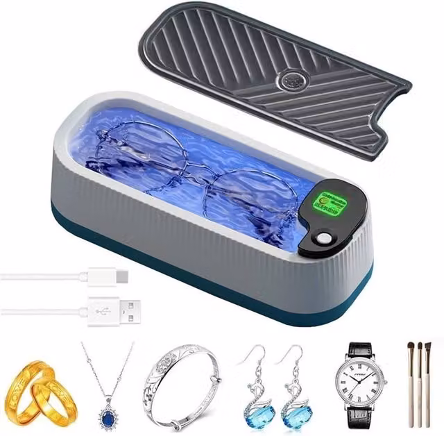 NESTLUNE 300ml Ultrasonic Cleaner with 3 Cleaning Modes in White and Multicolour, W: 100 cm, D: 15 cm, H: 15 cm