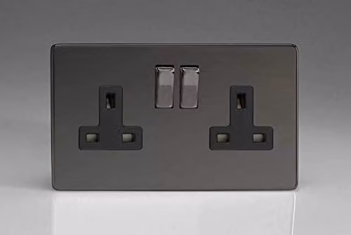 Varilight 2-Gang Flush Socket in Black – 1