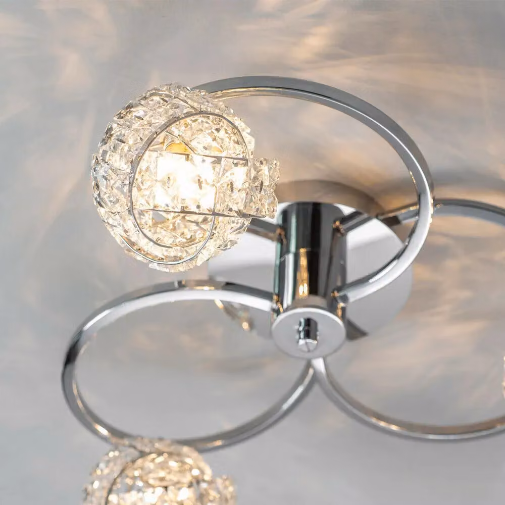 Loops Chrome and Crystal 3-Lamp Semi Flush Ceiling Light – 2