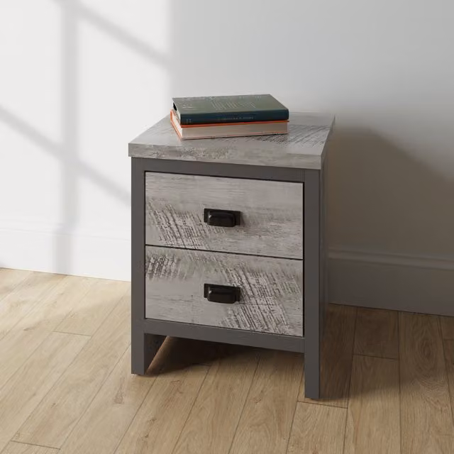 GFW Boston 2 Drawer Bedside Table in Grey