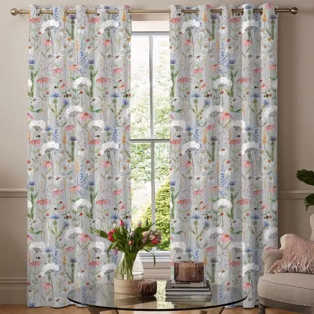 Voyage Maison Hermione Made to Measure Blackout Floral Fabric Panel Curtain in Silver and Grey