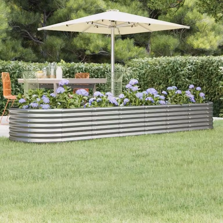 Berkfield Home Garden Powder-coated Steel Raised Bed in Silver, W/D/H: 296 x 80 x 36 cm