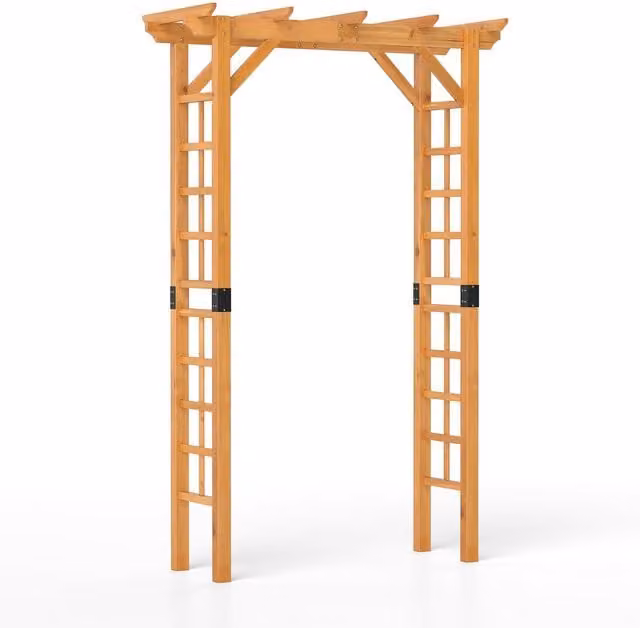 Costway Wooden Garden Arch Arbor and Outdoor Trellis in Yellow, H 215 x W 60 x D 60 cm – 1
