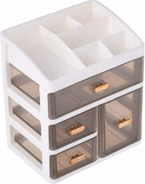 FORGEVIO Stackable Large Makeup and Cosmetic Organiser in White and Transparent Acrylic Plastic, Width: 50 cm