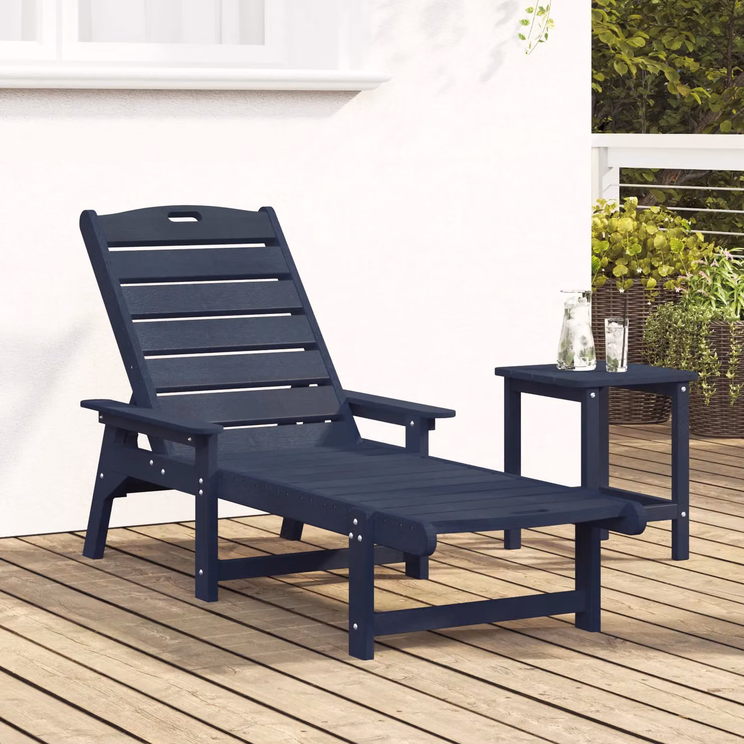 Berkfield Home Navy Blue Sun Lounger with Armrests, W: 53 cm, D: 162 cm, H: 98.5 cm – 3